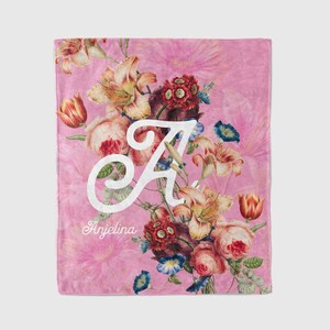 Kids Name Blanket Personalized Name Blanket Custom Name Blanket Flower Christmas Gift Colorful Soft Blanket with Name Blanket for Girl.
