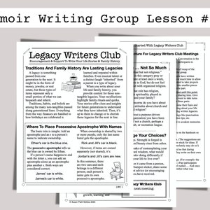 Legacy Writing Group Lesson, Independent and Assisted Living Communities, Personal Stories, Memoir Family History, AD Friendly