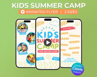 Folleto animado y editable para campamento de verano infantil (2 tamaños)