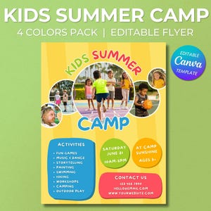 Kids Summer Camp Flyer, Canva Template, Flyer Template, Fun Event, Kids Flyer, Editable Canva, Instant Download, PDF, Camp, Summer, Children