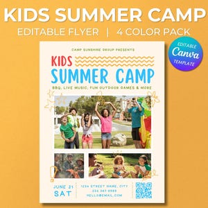 Kids Summer Camp Flyer, Canva Template, Flyer Template, Fun Event, Kids Flyer, Editable Canva, Instant Download, PDF, Camp, Summer, Children