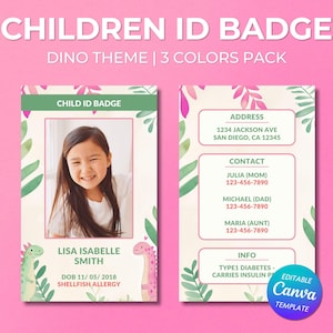 Back to School Child ID Card, Template, Editable Canva Design, Printable Kids Safety Card, Customizable Emergency Contact, For Parents