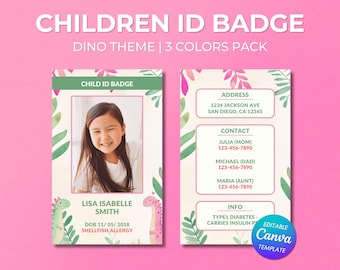 Back to School Child Card, Vorlage, bearbeitbares Canva Design, druckbare Kinder Sicherheitskarte, anpassbarer Notfallkontakt, für Eltern