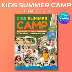 Kids Summer Camp Flyer, Canva Template, Flyer Template, Fun Event, Kids Flyer, Editable Canva, Instant Download, PDF, Camp, Summer, Teens