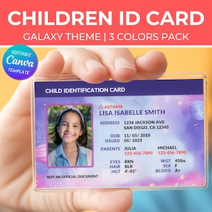 Back to School Child ID Card, Template, Editable Canva Design, Printable Kids Safety Card, Customizable Emergency Contact, For Parents