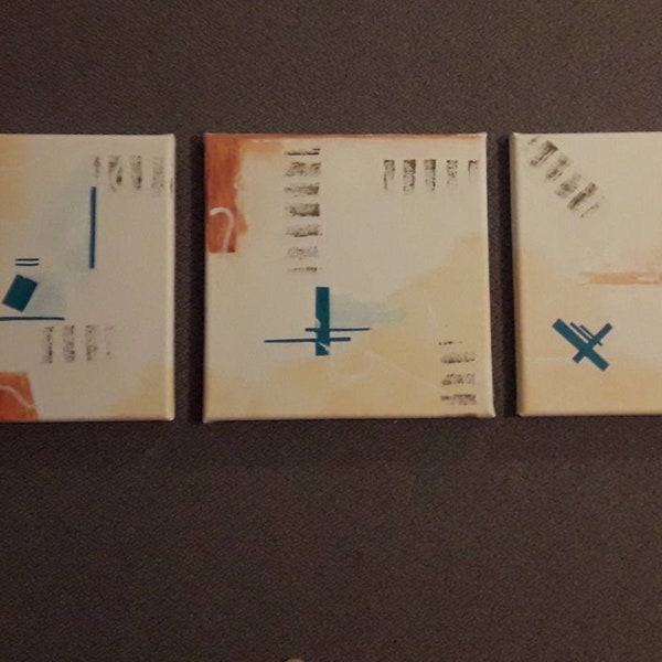 Acrylbilder auf Keilrahmen " Triologie RATIO " - abstrakte minimalistische  Darstellung, helle Farben und Formen, türkise / hellblaue Formen