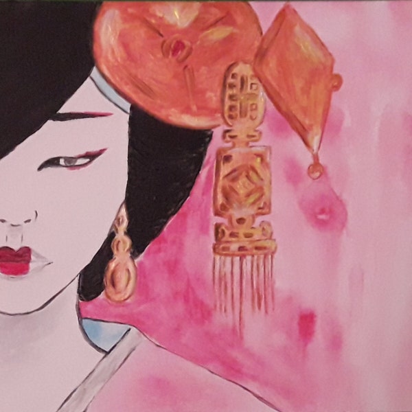 Acrylbild auf Leinwand "Geisha" - Frauen Portrait, asiatische Frau, junge Dame