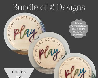 Play Signs Bundle of 3 Designs | SVG DXF PDF Files | Laser svg file | Digital Downloads | Playroom Decor | Kids Room Signs | Daycare Decor