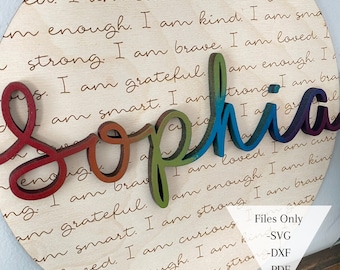 Engraved Affirmations SVG DXF PDF Files | Laser svg file | Pattern for glowforge, omtech | Affirmations for Kids | Nursery Decor | Digital