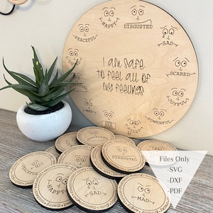 Pacchetto digitale Cerchio delle emozioni e gettoni / PDF SVG DXF / File digitale per il taglio laser / Ruota dei sentimenti / Angolo della calma / Aula