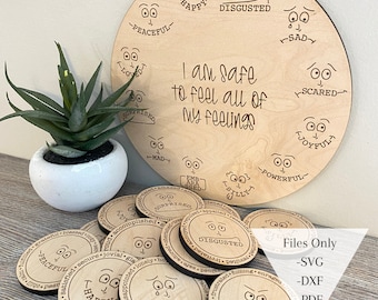 Pacchetto digitale Cerchio delle emozioni e gettoni / PDF SVG DXF / File digitale per il taglio laser / Ruota dei sentimenti / Angolo della calma / Aula