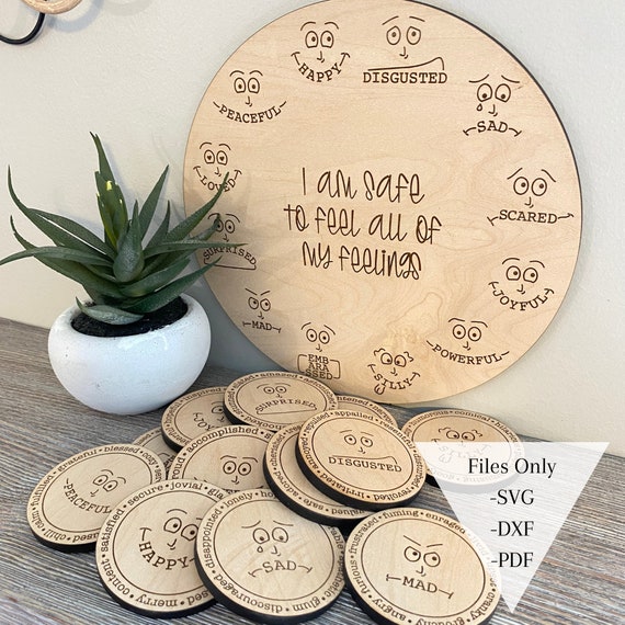 Emotion Circle and Tokens Digital Bundle | SVG DXF PDF | Digital File for Laser Cutting | Feelings Wheel | Calm Down Corner | Classroom