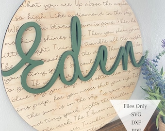 Twinkle Twinkle Little Star Engraved Name Sign SVG DXF PDF Files | Laser svg file | Digital Pattern for glowforge, omtech | Nursery Decor