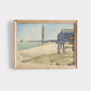 Cuadro de faro en la playa / Impresión grande para el hogar y la oficina / Decoración rústica francesa / Pintura al óleo europea / Impresión DIGITAL 116