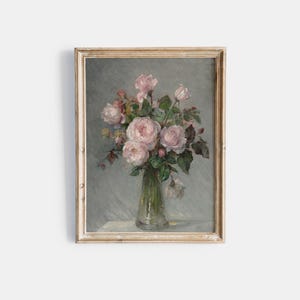 Obra de arte de rosas / Pintura de flores en jarrón / Impresión de flores vintage / Pintura florida / Arte mural clásico / Naturaleza muerta IMPRIMIBLE 689