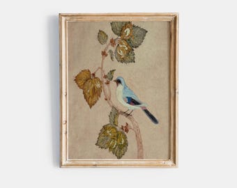 Printable Blue Bird Painting | Vintage Still Life Print | Country Wall Art | Digital Download 254