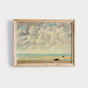 Cuadro de playa / Impresión rural grande para el hogar y la oficina / Decoración campestre francesa para la sala de estar / Pintura al óleo europea / Impresión DIGITAL 115