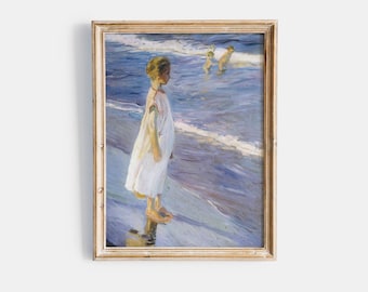 Pintura de Sorolla / Impresión de Chica en la Playa / Imprimible Español Antiguo / Arte de Retrato Vintage / Descarga Digital / 713