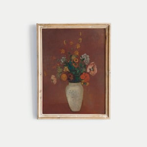 Obra de arte floral / Pintura de flores en jarrón / Estampado de flores vintage / Pintura florida / Arte mural clásico / Naturaleza muerta melancólica IMPRIMIBLE 645