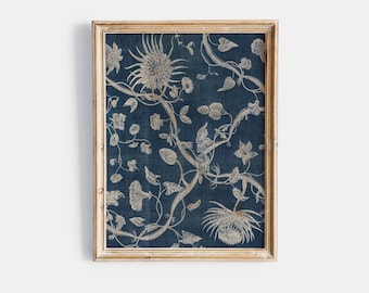 Navy Textile Art | Pattern Artwork | Antique Fabric wall art | Vintage Download | Boho Chic Decor for Home and Office | PRINTABLE 657
