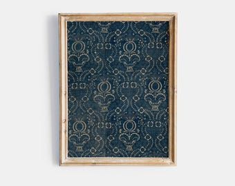 Arte textil azul marino / Arte con estampados / Arte mural de tela antigua / Descarga vintage / Decoración bohemia chic para el hogar y la oficina / IMPRIMIBLE 659