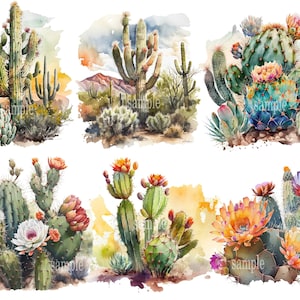 Colorful Watercolor Cactus Clip Art Collection, Instant Download, Printable Art, Digital Graphics, Commercial Use, Boho Decor, Southwest Style, Succulent Plants, Botanical Illustrations