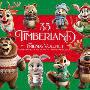 Christmas Animal Clipart, Timberland Holiday PNG, Woodland Friends (Digital Download)
