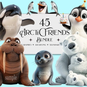 Arktis Freund Clipart, süßes arktisches Tier Clipart, süßer Eisbär Clipart, lustiger Pinguin Clipart, arktisches Tier Clipart, Polartier Clipart