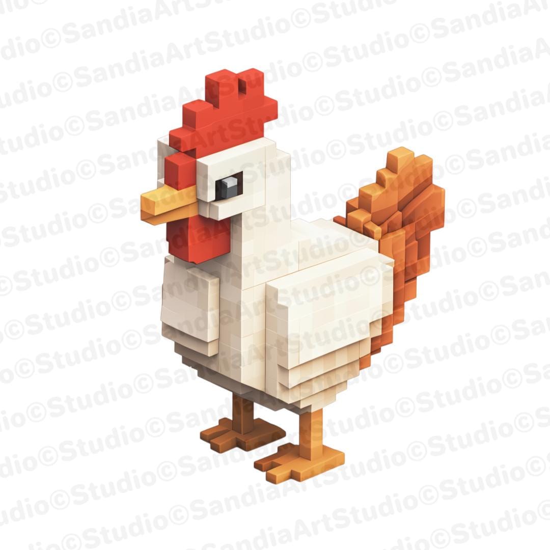Poly Block Chicken Blocky Voxel Style Chicken Design Perfect for Commercial Use in ...