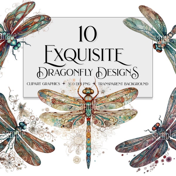 Ornate Dragonfly Clipart, Dragonfly Clipart, Dragonfly Bundle Clipart, Dragonfly PNG, Cute Dragonfly Clipart, Cardmaking png, png Bestseller