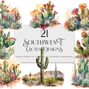 Imágenes Prediseñadas del suroeste, imágenes prediseñadas de cactus, PNG de cactus, PNG del desierto, PNG del atardecer del desierto, gráficos del desierto, uso comercial, fondo transparente