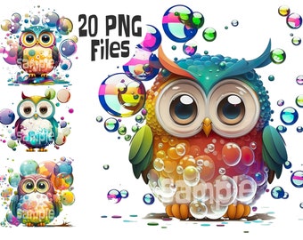 Owl Watercolor Clipart, Owl png, Colorful Owl Clipart, Cute Owl Graphics, Colorful Bubble png, Colorful png Bundle, Owl Baby Shower png