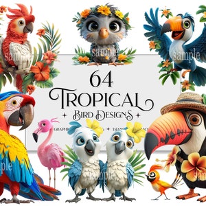 Tropische vogel clipart, exotische vogels digitale kunst, ara clipart, kleurrijke vogel clipart, Silly Bird clipart, grappige vogel clipart, toucan clipart