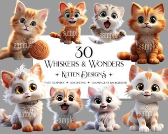 愛らしい子猫のクリップアート、透明PNG、商用利用可