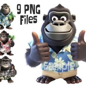 Gorilla clipart, Luau clipart, Tiki Luau clipart, kaartmaken png, Gorilla png, jungle clipart, schattige jungle clipart, clipart decor jungle