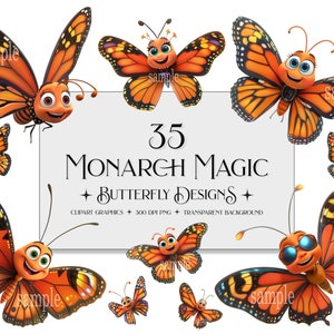 Clipart motyla monarchy, Clipart latającego motyla, Zestaw motyli png, Wzory kubków motyli, Clipart magicznego motyla, Miłośnicy motyli