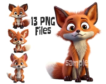 Watercolor Fox Clipart, Whimsical PNG Graphics (Digital Download)