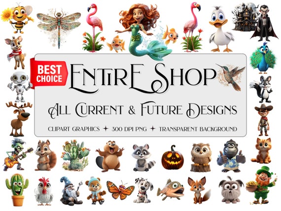 Entire Shop Clipart Bundle, PNG Graphics Collection, Commercial Use Digital Download