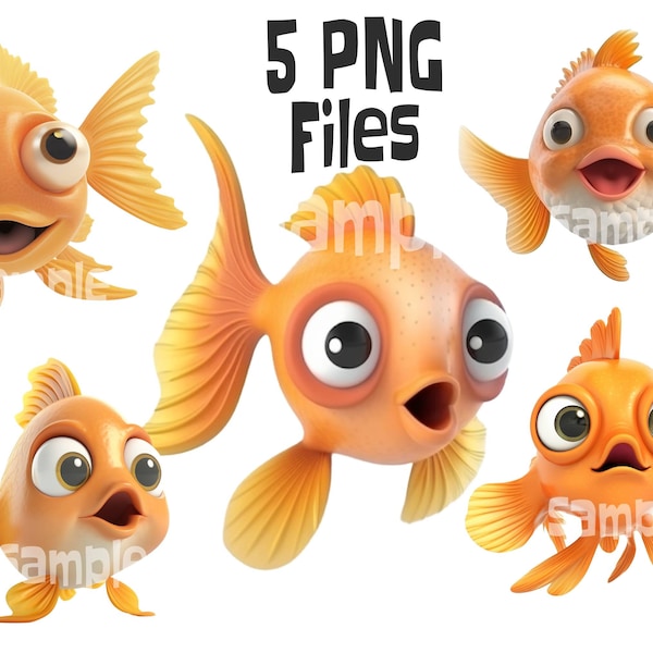 Adorable Goldfish Clipart Collection, Goldfish PNG, Cute Goldfish, Funny Fish PNG, Transparent Background, Commercial Use, Goldfish Clipart