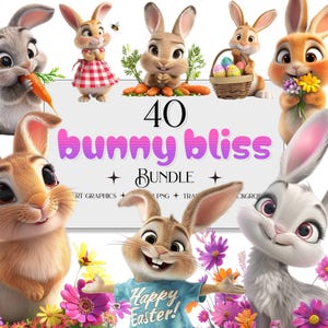 Entzückende Osterhase Clipart Bundle, süßes Kaninchen transparenten Hintergrund, Frühling Hase Digital Download, Cardmaking png, Splash Bunt png