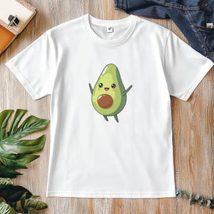 Cute Happy Avocado Character Design, Kawaii Cartoon Style, Commercial Use, Simple Minimalistic Art with Expressive Playful Pose