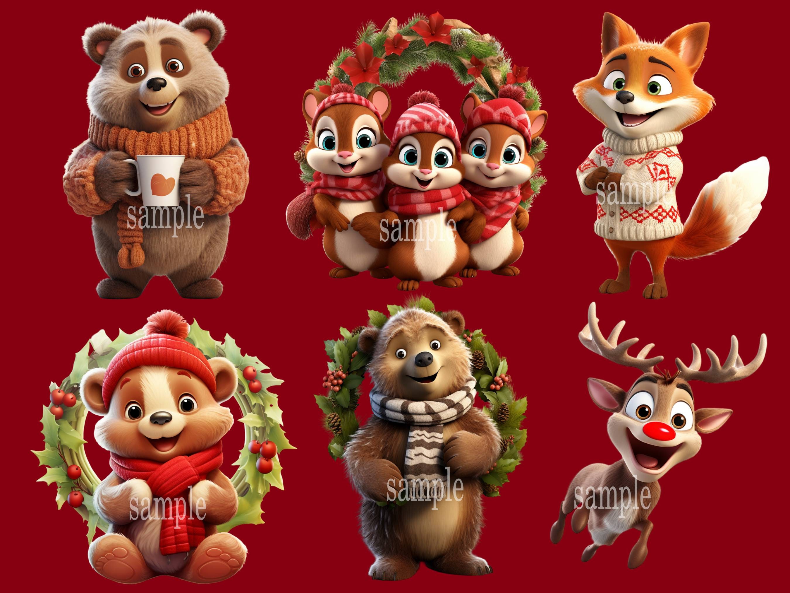 Christmas Animal Clipart Bundle, Woodland PNG Graphics (digital ...