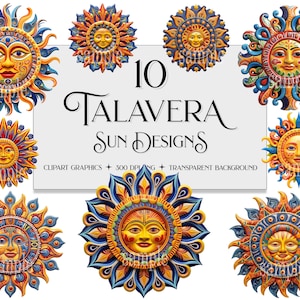 Soleil Talavera, Collection de cliparts, soleil PNG, Clipart soleil, Clipart Talavera, couleurs vives PNG, fond Transparent, usage commercial