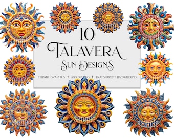 Images clipart de soleil Talavera : Graphiques PNG mexicains éclatants (Usage commercial)