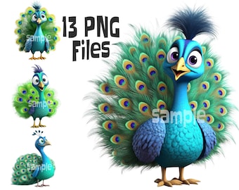 Colorful Peacock Clipart, Cardmaking Clipart, Colorful Clipart, Peacock PNG, Colorful Peacock PNG, Commercial Use, Transparent Background