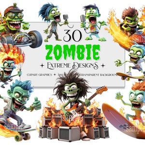 Extremer Zombie Clipart, Zombie Clipart, Gruselige Clipart, Gruselige Clipart, Flammender Zombie, Kommerzielle Nutzung, Transparente Hintergründe