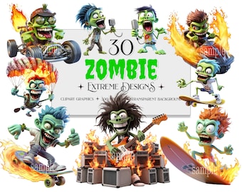 Extreme Zombie Clipart, Zombie Clipart, Creepy Clipart, Creepy Zombie Clipart, Flaming Zombie, Commercial Use, Transparent Backgrounds