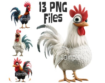 Cute Chicken Clipart, Chicken Clipart Bundle, Funny Silly Chicken, Childrens Clipart Designs, Silly Chicken, Funny Chicken Sublimation
