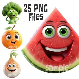 Niedliches Veggie Clipart, Niedliches Obst Clipart, Obst Charakter PNG, Niedliches Gemüse Clipart, Obst und Gemüse Clipart, Niedliche Wassermelone Clipart