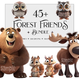 Waldtiere Clipart, Silly Elch PNG, Süßer Bär png, Eule png, Eichhörnchen png, Kartenherstellung png, Waldwesen Clipart, Niedliche Wald Clipart